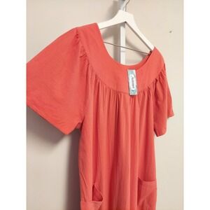 National Women XL Coral Orange Cotton Blend Ruffle Hem Lounge House Dress 25253